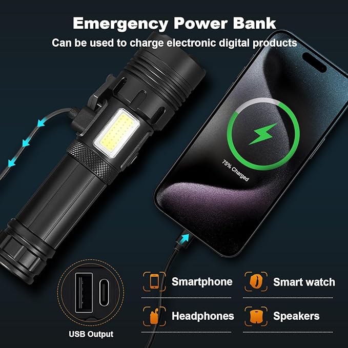Rechargeable flashlights, 900,000 Flashlights High Lumens, Adjustable Tactical Flashlight, 7 Mode Powerful Handheld Flashlights, Waterproof LED Flashlight for Home,Camping,Hiking,Emergencies