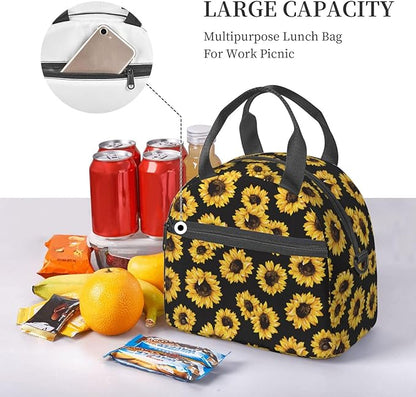 bassyil Classic Sunflower Lunch Box Reusable Insulated Totes Lunch Bag Thermal Cooler Adjustable Shoulder Strap Bag For Men Women