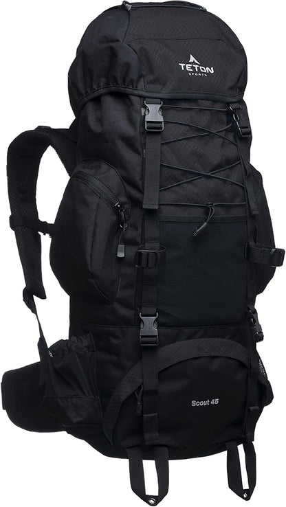 TETON 45L Scout Internal Frame Backpack for Hiking, Camping, Backpacking, Rain Cover Included
