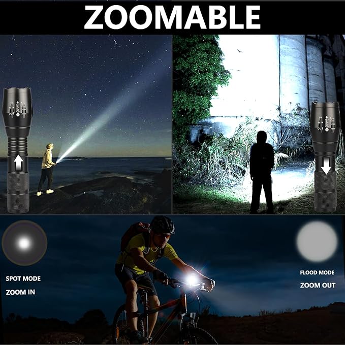18650 Lightweight Flashlight Military Flashlight LED Pocket Flashlight Handheld Powerful Flashlight,5 Modes Zoomable, Aluminum Alloy,Waterproof for Home and Outdoor