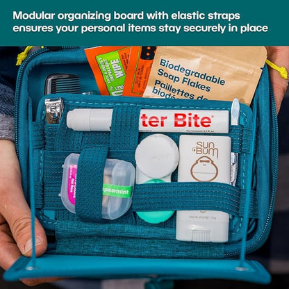 Adventure Hanging Toiletry Kit - Camping Toiletry Bag with Soap Flakes, Compressed Towelettes, Toothbrush, Mirror & More