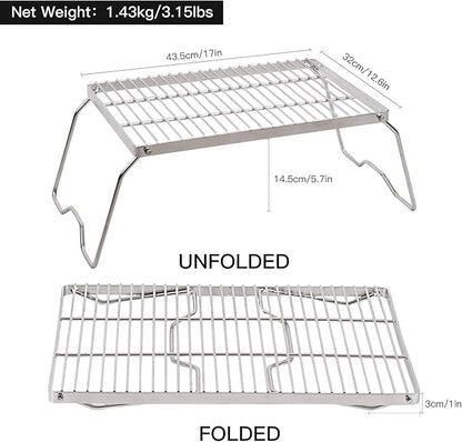 REDCAMP Large Folding Campfire Grill 304 Stainless Steel Grate, Heavy Duty Portable Camping Grill with Carrying Bag