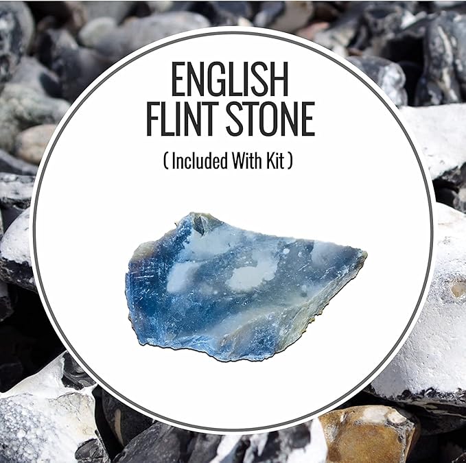 English Flint Stone Rock for Use with A Carbon Steel Striker (not included) for Bushcraft, survival and Camping Activities. Comes in an Emergency Tinder Jute Bag.