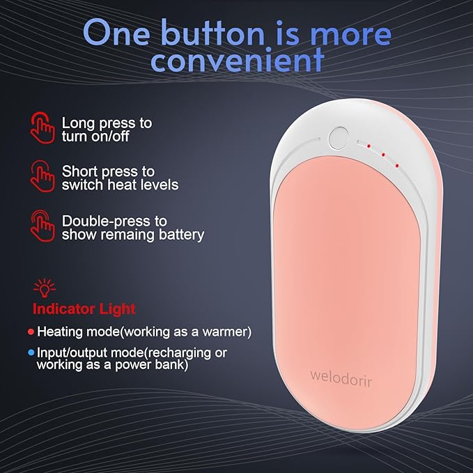 Hand Warmers USB Rechargeable 5200 mAh 1 Pack Electric Portable Reusable Pocket Power Bank Double-Sided Heaters for Heat Therapy Great, Raynauds, Hunting, Golf, Camping, Women Mens Winter Gifts