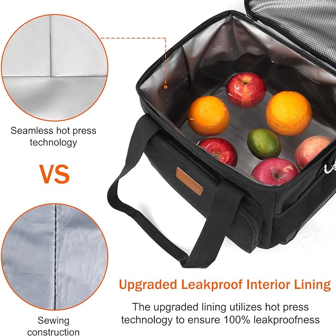 Femuar Lunch Bags for Women/Men, Insulated Lunch Bag for Work Office Picnic - Large Lunch Cooler Bag Leakproof Lunch Box with Adjustable Shoulder Strap for Adults - Black(15L)