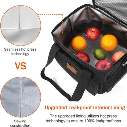 Femuar Lunch Bags for Women/Men, Insulated Lunch Bag for Work Office Picnic - Large Lunch Cooler Bag Leakproof Lunch Box with Adjustable Shoulder Strap for Adults - Black(15L)