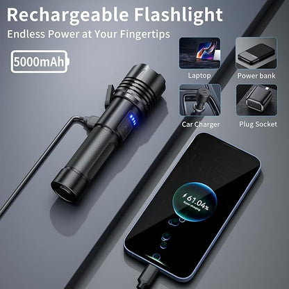 Flashlight High lumens Rechargeable 2 Pack, 900000 Lumens Super Bright Flashlight, IPX7 Waterproof, Tactical Flashlights High lumens, Powerful Flashlights for Camping Home Emergencies