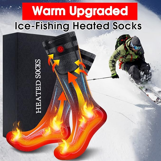 7.4V Heated Socks,Rechargeable Electric Heated Socks Camping Foot Warmer Winter Warm Socks for Men Women-Battery Heat Thick Cotton Thermal Hot Heat Sock for Outdoor Cycling Skiing Hiking,3Heat