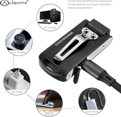 LIGHTFE MK62 Mini Keychain Flashlight USB Rechargeable Flashlight 280 Lumens Knuckle Head Long Runtime High Waterproof for Everyday Carry Camping Emergency LED Light Torch