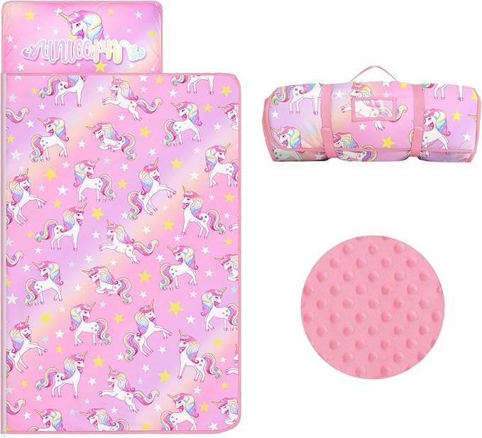 Kids Sleeping Bag Nap Mat with Removable Pillow and Blanket,Extra Thick Large 2 in 1 Slumber Bags for Boys Girls,Toddler Nap Mat for Preschool Daycare Travel Camping