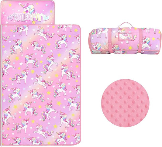 Kids Sleeping Bag Nap Mat with Removable Pillow and Blanket,Extra Thick Large 2 in 1 Slumber Bags for Boys Girls,Toddler Nap Mat for Preschool Daycare Travel Camping