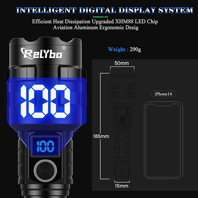 Rechargeable LED Flashlights High Lumens, 900,000 Lumens Tactical Flashlights, Super Bright High Powered Flash Light 5 Modes & 12H Long Runtime for Emergencies, Camping, Dog Walking
