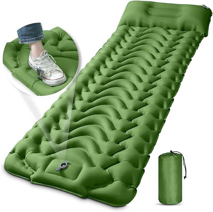 MEETPEAK Camping Sleeping Pad with Pillow, Upgraded 4 Inch Thickness Inflatable Foot Press Camping Mat, Durable Waterproof Lightweight Sleeping Air Mattress for Hiking Backpacking Traveling