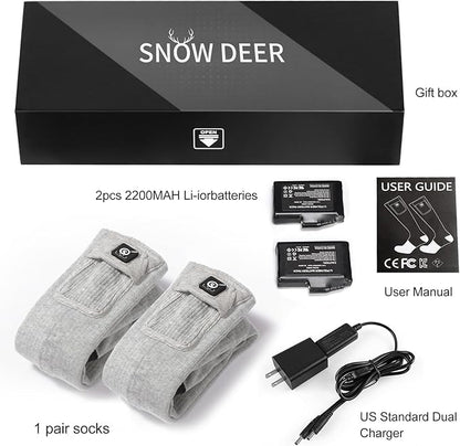 SNOW DEER Heated Socks,Men Women Electric Battery Socks Foot Warmer