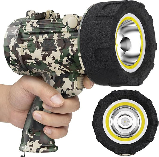 BUYSIGHT Rechargeable Spotlight Flashlight,1000,000 lumens Hand held Spotlight Waterproof Flashlight Hunting floodlight with red Lens(Camouflage Green-COB)