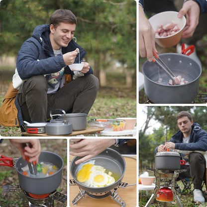 Bulin 24/13/11/8/4 PCS Camping Cookware Mess Kit Lightweight Backpacking Cooking Set Outdoor Cook Gear for Family Hiking, Picnic(Kettle, Pot, Frying Pan, Bowls, Plates, Spoon)