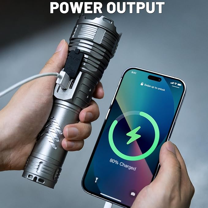 Rechargeable 900,000 High Lumens Flashlights, Super Bright LED Flash Light as Powerbank with 5 Light Modes & IPX6 Waterproof, 5000mAh,12 Hours Long Life for Home, Camping, Outdoor