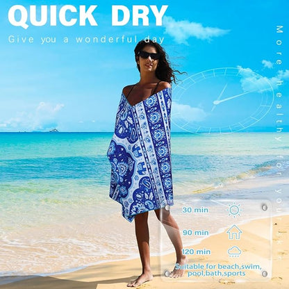 2 Pack Microfiber Lightweight Beach Towel Sand Free Quick Dry Absorbent Thin Compact Towels for Swimming Pool Camping Beach Accessories Large Easy Pack Travel Things for Vacation Essentials Gift
