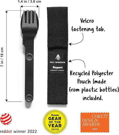 MAGWARE Magnetic Camping Utensil Set - Metal Travel Silverware Set with Case, Portable Silverware and Kids Lunch Box Utensils Set, Outdoor Backpacking Cutlery Set, Reusable Knife, Fork & Spoon (3 PCS)