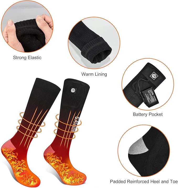Heated Socks, Battery Rechargeable Electric Heating Socks, Thermal Warm Socks for Men Women Hiking Camping Winter Footwarmers