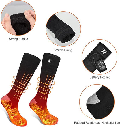 Heated Socks, Battery Rechargeable Electric Heating Socks, Thermal Warm Socks for Men Women Hiking Camping Winter Footwarmers