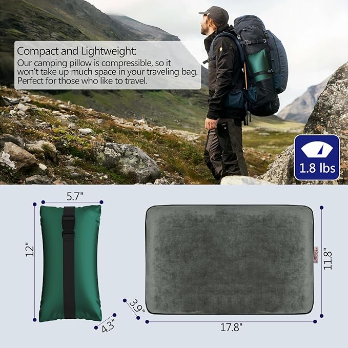 Memory Foam Camping Pillow - Compact Firm Supportive Compressible Pillow, Travel Pillow with Breathable Cover, Contoured Support, Lightweight Backpacking Hiking Essential Gear