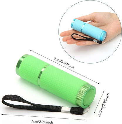 AHIER 9 LED Glow in Dark Flashlights, Rubber Coated Small Flashlights with Straps, Portable Handy Lights for Camping, Hiking, Indoor, Assorted Colors (3 Colors 6 PCS)