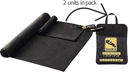 2 Pack Microfiber Fast Drying Towel - Lightweight&Compact for Beach, Travel, Yoga Sports, Camping (Large (30"x60")+Small (12"x25"), Black)
