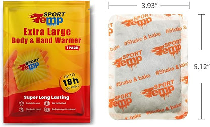 Large Hand & Body Warmers - Up to 18 Hours of Heat, Super Long Lasting - Easy, All Natural - Air Activated, for Body, Hands & Toes - Odorless Hot Hand Warmer - Sport Temp