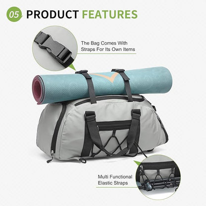 Unisex Travel Duffle Bag for Men Women, Waterproof Gym Bag with Shoe Compartment & Football Compartment, 32L Carry on Bag for Sports & Fitness, Light Gray
