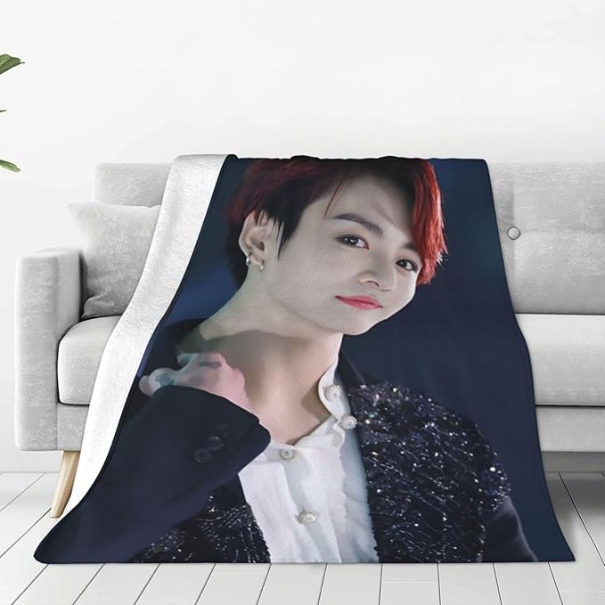 Jung Kook Blanket 60"X80" Soft and Comfortable Warm Fleece Throw Full Picture of Idol Group Blankets Yoga Blankets Beach Blanket Picnic Blankets Gift for Dorm Room Decor Sofa Bed Camping Travel