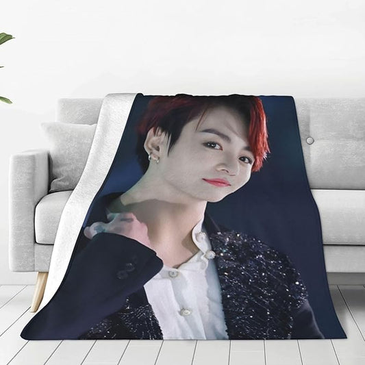 Jung Kook Blanket 60"X80" Soft and Comfortable Warm Fleece Throw Full Picture of Idol Group Blankets Yoga Blankets Beach Blanket Picnic Blankets Gift for Dorm Room Decor Sofa Bed Camping Travel