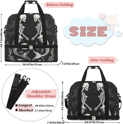 cfpolar Woman Travel Duffel Bag Skull Mermaid Foldable Tote Carry On Luggage Sports Gym Bag With Shoe Compartment Overnight Weekend Yoga Workout Bag Training Handbag