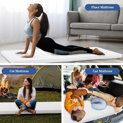 HOMBYS Memory Foam Camping Mattress Pad,Portable Sleeping Pad for Adult,Waterproof Cot Mattress,Roll Up Floor Mattress,Foldable Backpacking Travel Bed for Hiking,Guest Bed