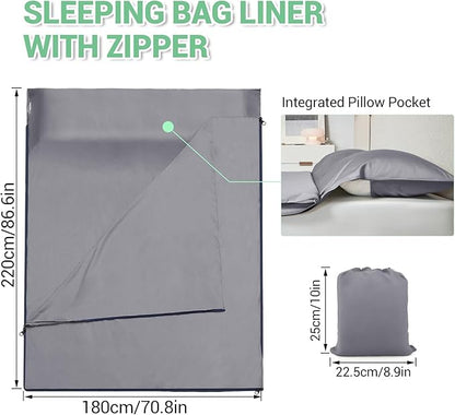 Sleeping Bag Liner,Adult Sleep Sack & Travel Sheets,Travel Sleep Sack for Backpacking, Hotels & Hostels - Lightweight Single & Double Travel Sheet Camping Sheets,Has Full Length Zipper