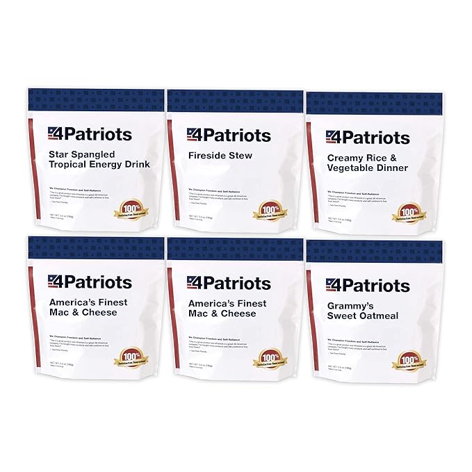 4Patriots: 1-Week Emergency Food Supply Survival Kit, Perfect for Camping, Freeze-Dried Preparedness Food, Designed to Last 25 Years, Be Ready with 42 Servings of Delicious Breakfast, Lunch, & Dinner