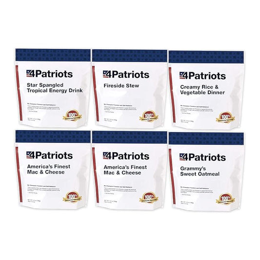 4Patriots: 1-Week Emergency Food Supply Survival Kit, Perfect for Camping, Freeze-Dried Preparedness Food, Designed to Last 25 Years, Be Ready with 42 Servings of Delicious Breakfast, Lunch, & Dinner