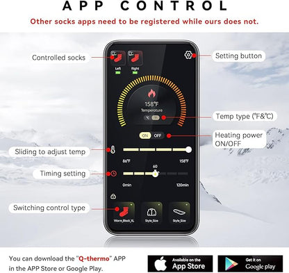 Heated Socks for Men Women Rechargeable Washable APP Remote Control 7.4V Battery Electric Heating Socks for Hunting Ice Fishing Camping Hiking Skiing Outdoor Work