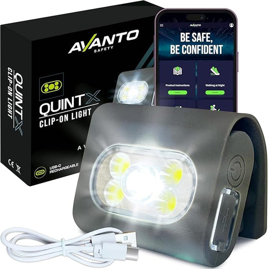 AVANTO Elite Magnetic Clip On Flashlight, Original, USB-C Rechargeable Night Running Lights for Runners, Rechargeable Safety Lights for Walking at Night, Dog Walking Light, Night Running Light