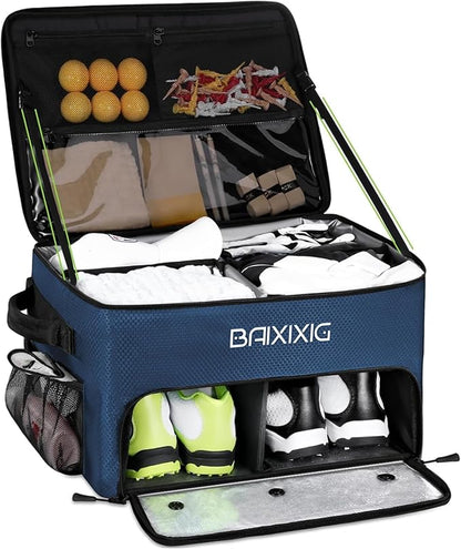Golf Trunk Organizer, 2 Layer Waterproof Car Golf Locker with Separate Ventilated Compartment for 2 Pair Shoes, Golf Trunk Storage for Golf Accessories, Golf Gifts for Men