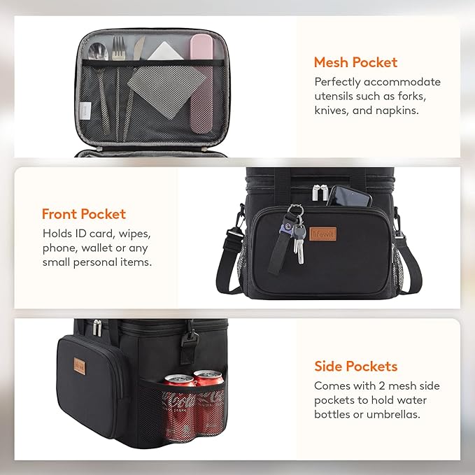 Lifewit Lunch Box for Men Women, Large Insulated Soft Cooler Bag, Leakproof, 21L Capacity, Black