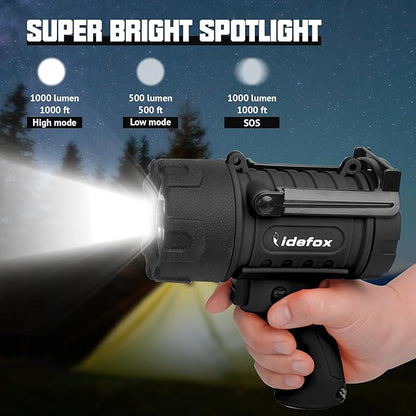 Rechargeable Spotlight Flashlights 1000 Lumen Super Bright Spot Light with 3 Modes Long Lasting Flashlight Searchlight and Flood Camping Flashlight