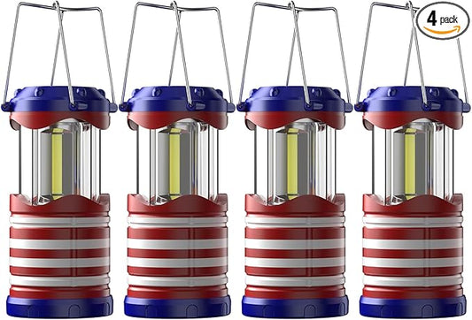 Lichamp 4 Pack LED Camping Lanterns, Battery Powered Camping Lights COB Super Bright Collapsible Flashlight Portable Emergency Supplies Kit, I4AF