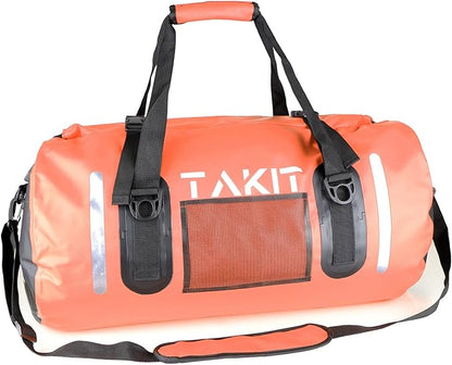 Waterproof Duffle Bag Travel Dry Bag 500D PVC for Motorcycle Tail Kayaking Rafting Boating Swimming Camping Hiking Beach Fishing (Orange, 60L)