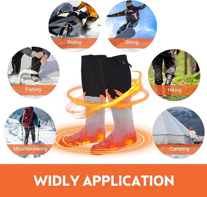 Rechargeable Heated Socks for Men Women Flame Pattern 5V 5000mAh Battery Powered Cold Weather Washable Winter Thermal Thickened Warming Socks for Winter Skiing Riding Camping Outdoors
