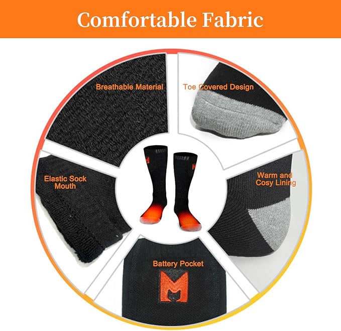 Heated Socks for Men and Women, Battery Operated Socks Washable Electric Heated Socks for Hiking Camping Skiing Fishing Hunting Mountaineering