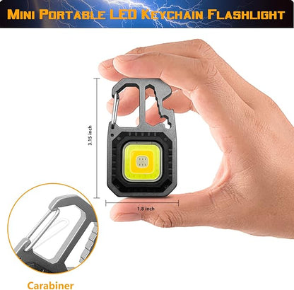2Pcs COB Small Flashlights, Rechargeable Keychain Mini Flashlight 4 Modes Portable Pocket Magnetic Light with Bottle Opener Hook Window Breaker Wrench Screwdriver Function for Fishing Camping Walking