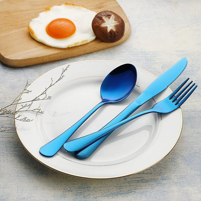 VANDBAO Portable Travel Utensils, Reusable Silverware with Case for Fixing Tableware, 9 Pieces Stainless Steel Stable Flatware Set, Camping Picnic Cutlery Set (Blue Set)