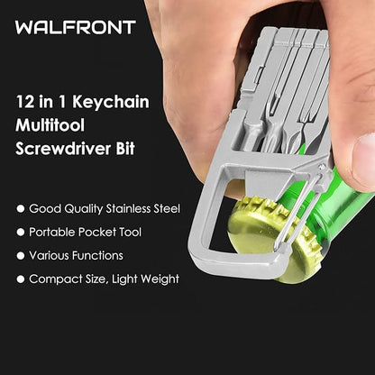 12 in 1 Keychain Multitool Screwdriver Bit Folding Multi Tool Bottle Opener Portable Pocket Tool for Outdoors Camping