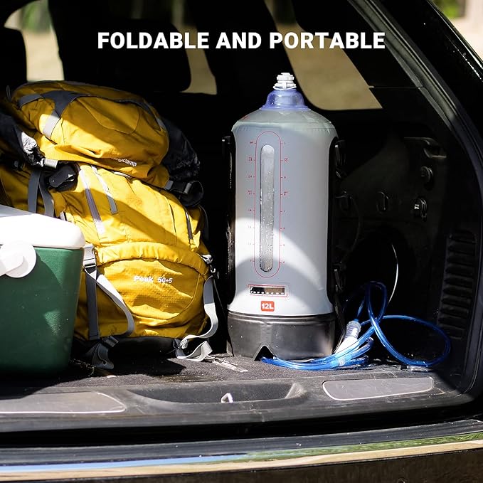 YETO 12L/3.17 Gallons Portable Camping Shower Portable Shower for Camping Camp Shower Solar Shower Outside Shower with Pressure Foot Pump and Handy Nozzle Camping Showers Camping Shower Bag, GREY-12L